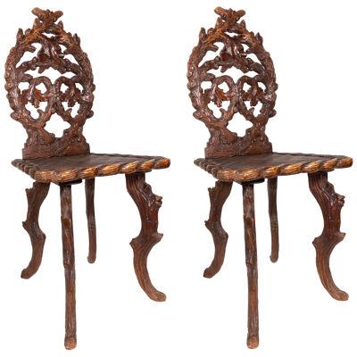 Pair Black Forest Chairs