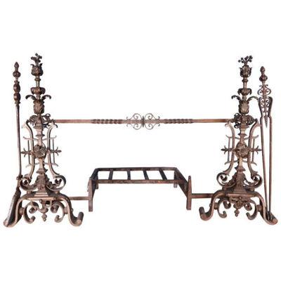 1880 6 Piece French Fireplace Andirons