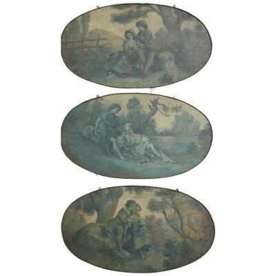 1700 French Oval Wooden Painted Panels (Set of 3)