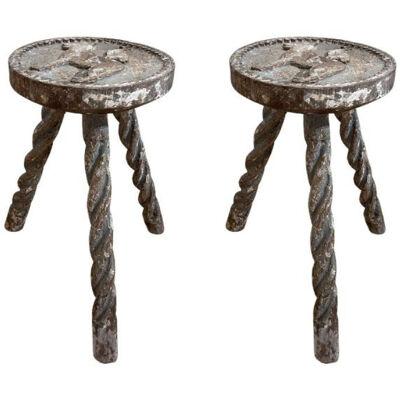 Early 1800 Italian Carved Animal Stools (Set of 2)