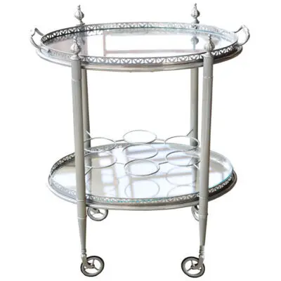 Mid 1900s French Metal & Glass Bar Cart
