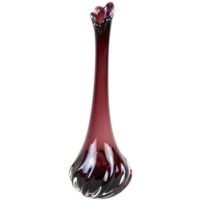 Bordeaux Red Murano Glass Long Neck Vase, 20th Century, Italy circa 1970