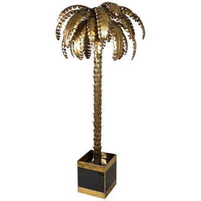 Brass Palm Tree Floor Lamp Attributed to M.J, 20th Century, France, circa 1970