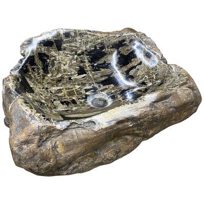 Petrified Wood Sink in Brown/ Grey/ Black Tones, Polished - Top Quality