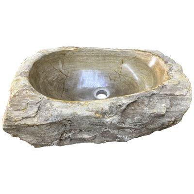 Organic Modern Petrified Wood Sink in Grey/ Beige Tones, Top Quality, 2021