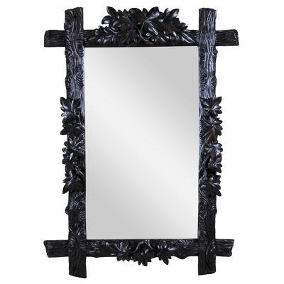 Black Forest Rustic Wall Mirror with Leaf Carvings, Austria, circa 1880