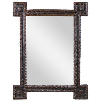 Tramp Art Wall Mirror with Extended Corners 19th Century, Austria, circa 1870