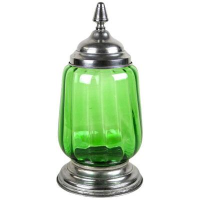 Art Deco Green Glass Jar/ Punch Bowl with Lid, Austria, circa 1920