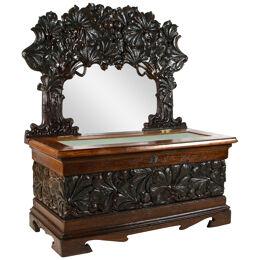 19th Century French Chest Bench With Chestnut Tree Motif, France ca. 1890/1900