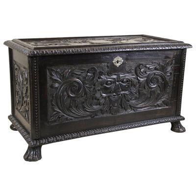 Wooden Chest Baroque Revival Hand Carved, Austria, circa 1880