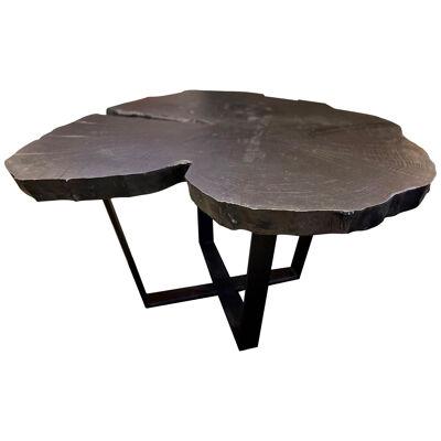 Contemporary Charred Oak Wood Dining Table With Black Steel Base, AT 2024
