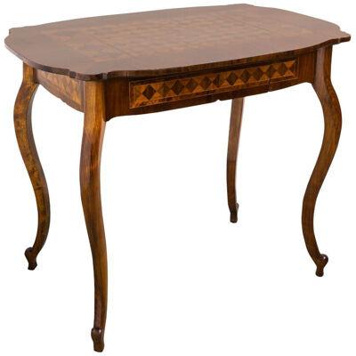 19th Century Marquetry Table with Drawer Baroque Revival, Austria, circa 1850