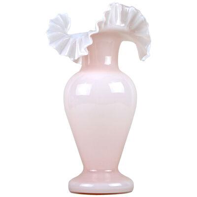 20th Century Art Nouveau Pink Frilly Edged Glass Vase, Austria circa 1900