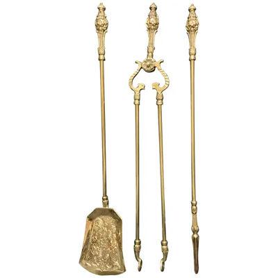 19th Century Victorian Polished Brass Fire Tools
