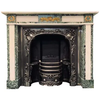 19th C Regency Style Verde Tinos Marble Fireplace Surround with Ormolu Mounts