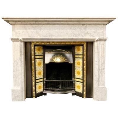 Aged Victorian Style Carved Carrara Marble Fireplace Surround