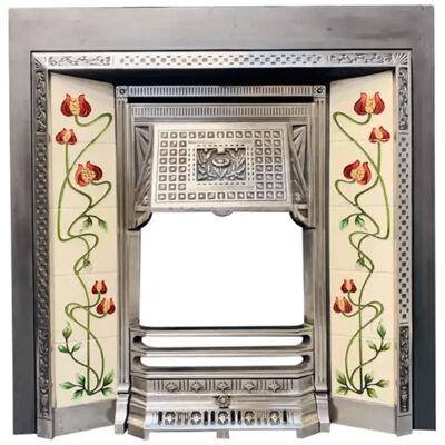 19th Century Victorian Manner Cast Iron Tiled Fireplace Insert.