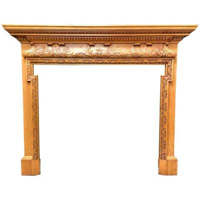 Antique Oak Georgian Style Carved Wood Fireplace Surrounds