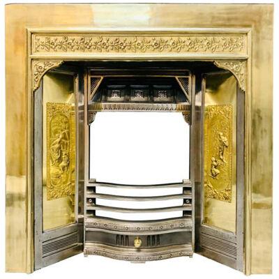 19th Century Manner Polished Brass & Steel Fireplace Insert