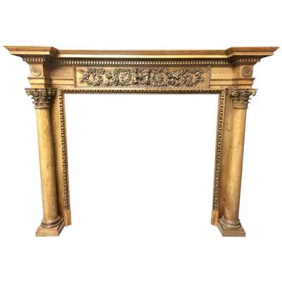 Antique Neoclassical Pine and Lime Wood Georgian Style Fireplace Surround