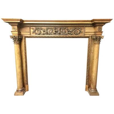 19th Century Neoclassical Pine and Lime Wood Georgian Style Fireplace Surround