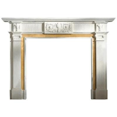 A Large Georgian Manner Carved Statuary & Sienna Marble Fireplace Surround.