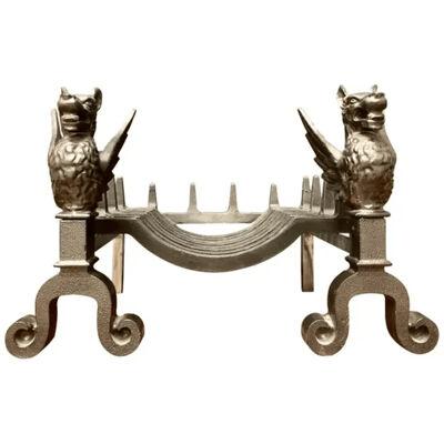 19th Century Victorian Cast Iron Griffin Fire Grate