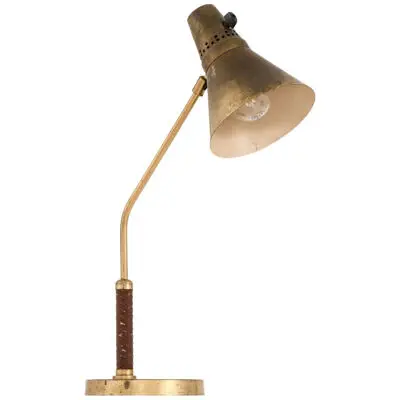 Rare Desk / Table Lamp in Brass and Leather, 1950's
