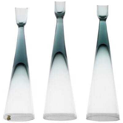 Set of 3 Candlesticks in Glass by Bengt Edenfalk, 1960's
