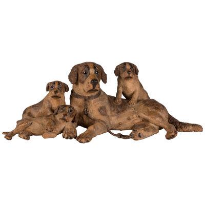 Swiss 'Black Forest' Carved Dog Family Sculpture