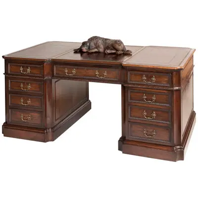 19th Century Mahogany Partner's Desk with Leather Top