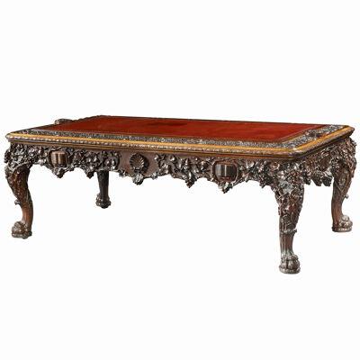 A Statement Antique Carved Walnut Library Table