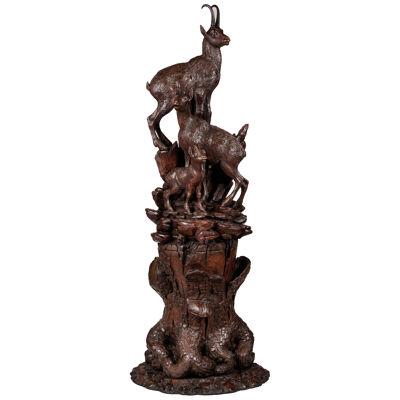 Monumental Exhibition-Quality 'Black Forest' Carving of Chamois