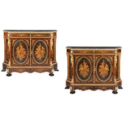 Pair of Napoleon III Period Side Cabinets with Marble Tops