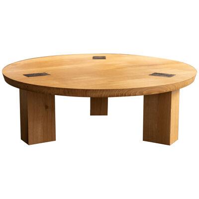 Winston Coffee Table | 60" Round Wood and Bronze Coffee Table