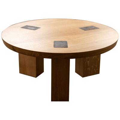 Round Wood and Bronze Table in White Oak Winston Coffee Table by Alabama Sawyer