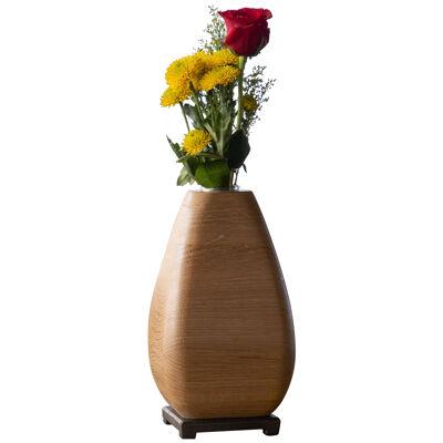 Flower Vase in White Oak Wood and Bronze by Alabama Sawyer
