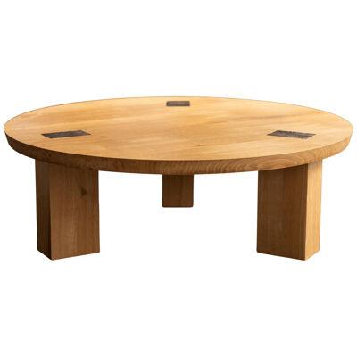 Round Wood and Bronze Table in White Oak Winston Coffee Table by Alabama Sawyer