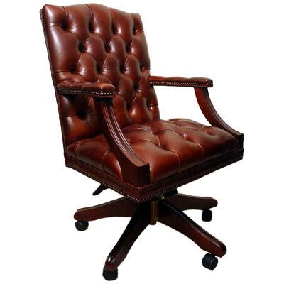 Bespoke English Hand Made Gainsborough Leather Desk Chair Chestnut
