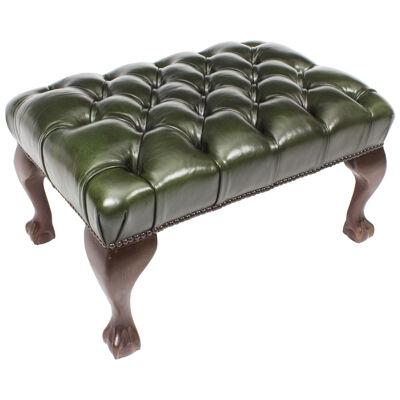 Bespoke Chippendale Ball & Claw Leather Stool Emerald Green