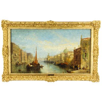 Antique Oil Painting Venetian On The Grand Canal J.Vivian 19th C