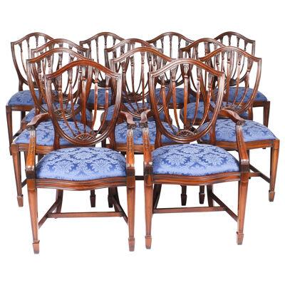 Bespoke Set 12 English Hepplewhite Revival Dining Chairs 20th Century