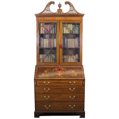 Antique English Victorian Mahogany Bureau Bookcase C1860