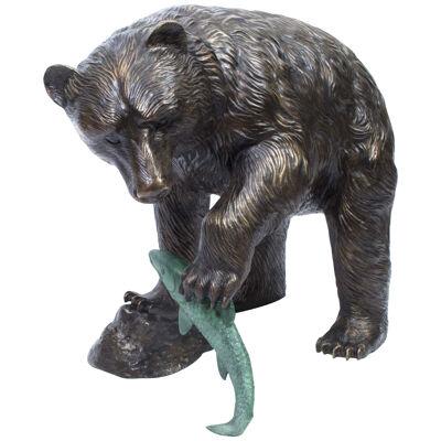 Large Wild Bear Fishing Salmon Bronze Sculpture