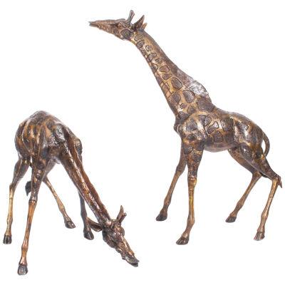 Vintage Highly Detailed Pair of Large Bronze Giraffes Late 20th Century
