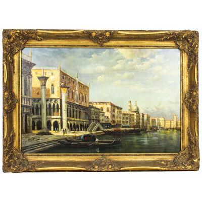 Vintage Oil Painting Doges' Palace & Piazza San Marco Venice 80x110cm mid 20th C