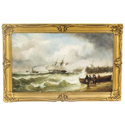Antique Oil on Canvas Seascape Painting Alfred Vickers 19th Century