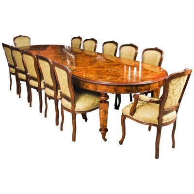 Bespoke Handmade 12ft Burr Walnut Marquetry Dining Table & 12 Chairs