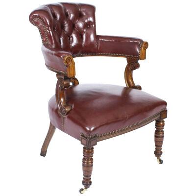 Antique Victorian Oak Leather Desk Chair Tub Chair c.1880