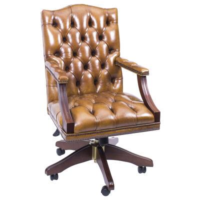 Bespoke English Handmade Gainsborough Leather Desk Chair Tan
